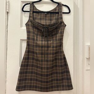 Miao Laced Ginger Dress - Plaid Brown - S